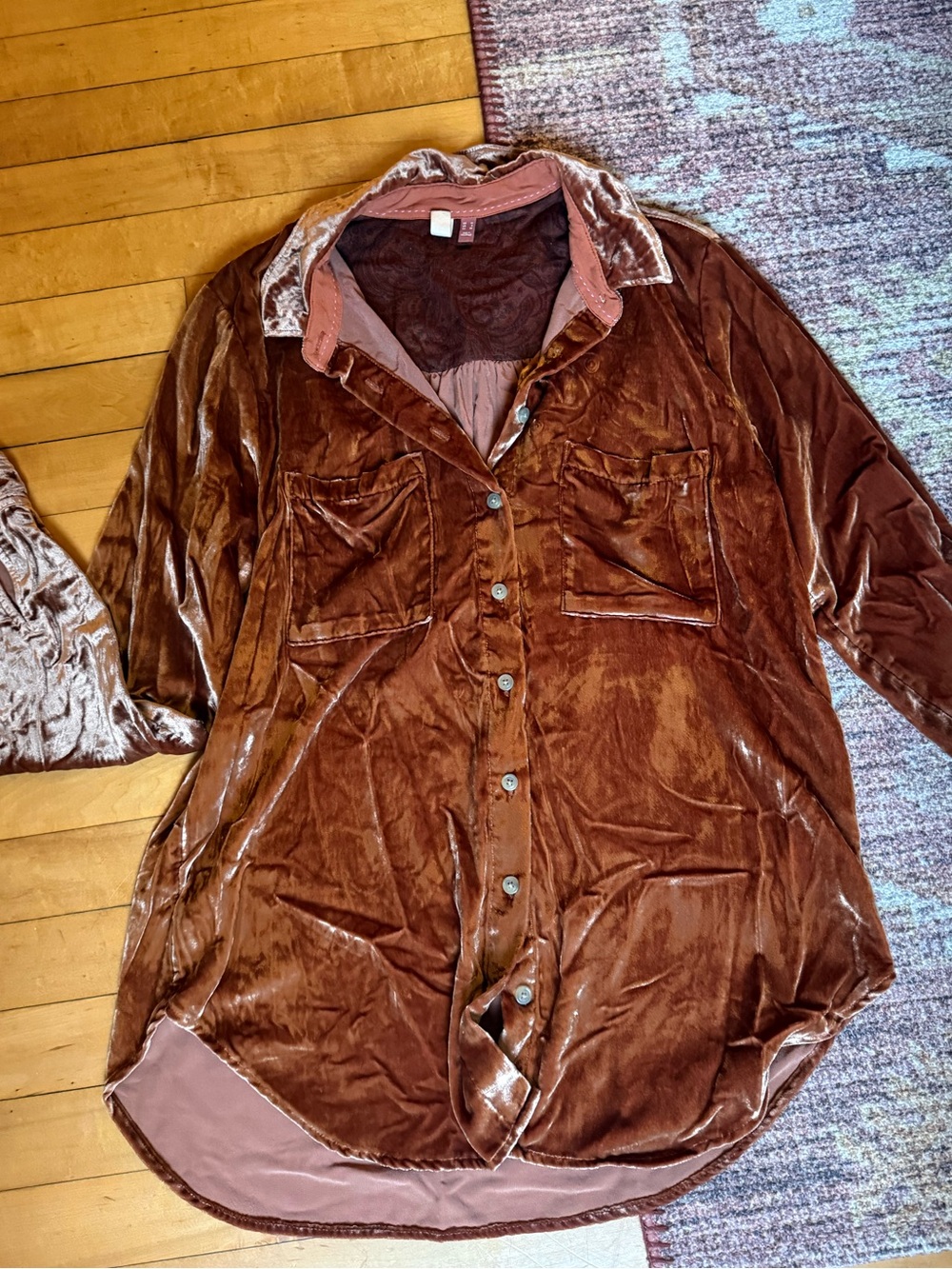 ANTHROPOLOGIE Pilcro Velvet Button-Up Shirt Jacket - Brown